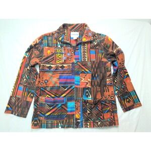 Chico's Southwestern Tribal Print Button Down Shirt Size 2 Artsy